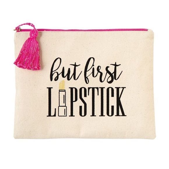 Mud Pie Handbags - But First Lipstick Canvas Cosmetic Makeup Bag Case